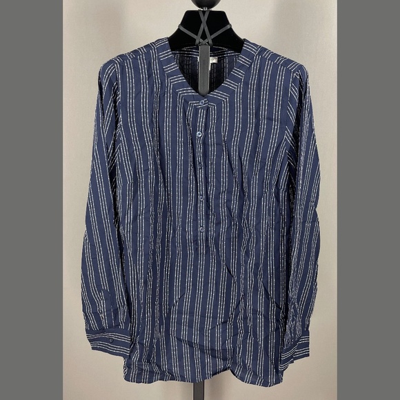 NEW Talbots Shirt Womens Small blue white stripe henley button up casual classic - Picture 1 of 9